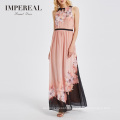 Hot Sale Sleeveless Round Neck Long Maxi Summer Luxury Cocktail Floral Print Dress